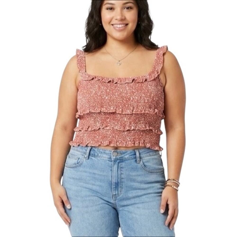 Fashion Nova Floral Print Cropped Ruffled Sleeveless Top in Dusty Rose Size 1XL